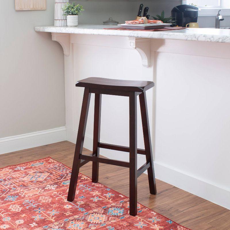 30" Saddle Backless Sloping Seat Barstool Wood Brown - Linon: Rubberwood, Footrest, Fixed Height