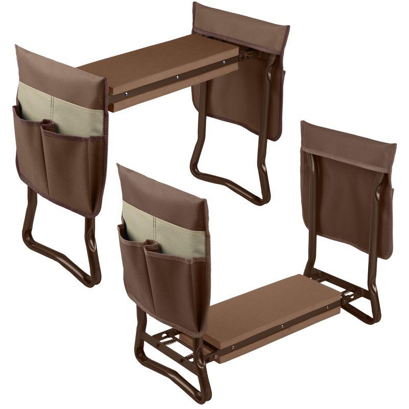 Brown Foldable Garden Kneeler and Stool with Tool Pouches