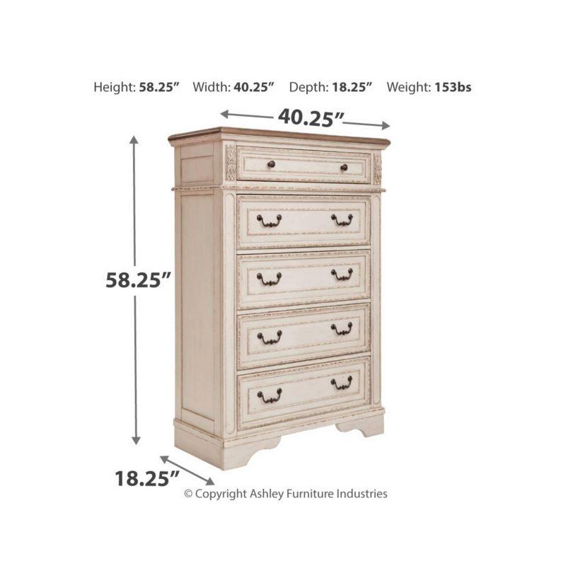 Charming Cottage White 5-Drawer Chest with Distressed Wood Top