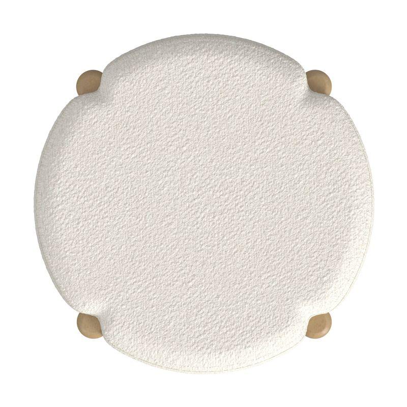 Nordic Off-White Boucle Round Ottoman with Wooden Legs