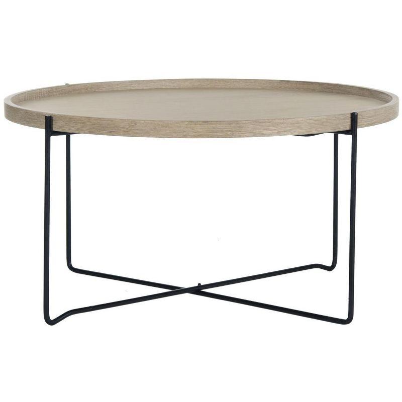 Auden Transitional Round Accent Table in Light Grey with Metal Base