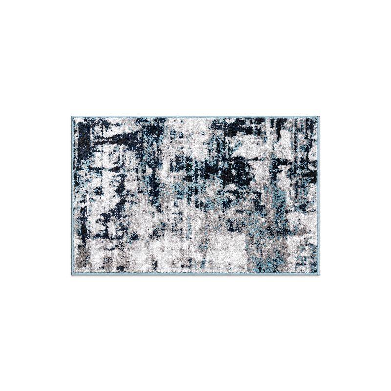 Blue and Gray Abstract Synthetic 2' x 3' Area Rug