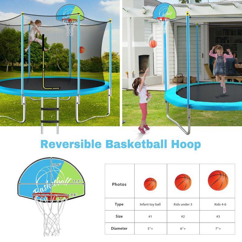 8ft Trampoline for Kids with Safety Enclosure Net, Basketball Hoop and Ladder, Outdoor Round Recreational Trampoline, for Boys Girls Birthday Gifts