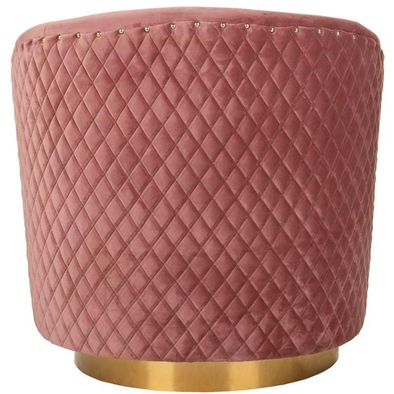 Dusty Rose Velvet Swivel Barrel Chair with Gold Accents