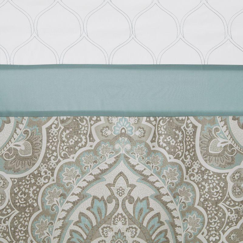 Seafoam and Beige Embroidered Microfiber Shower Curtain with Liner