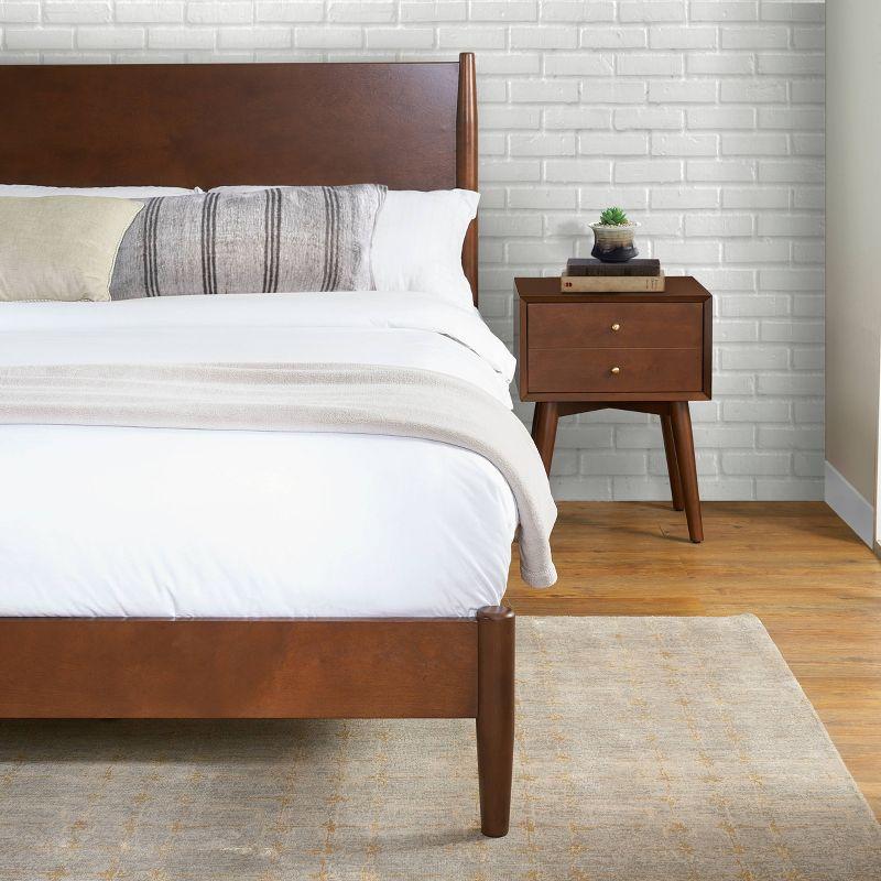 Landon Mid-Century Mahogany King Platform Bed with Wood Headboard