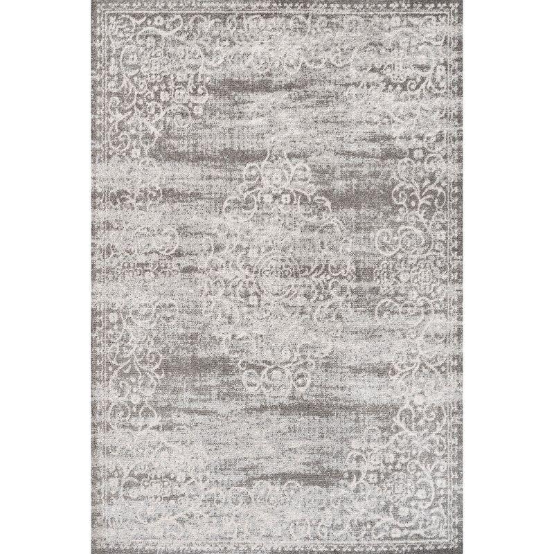 Light Gray/Cream Medallion 4' x 6' Reversible Synthetic Rug