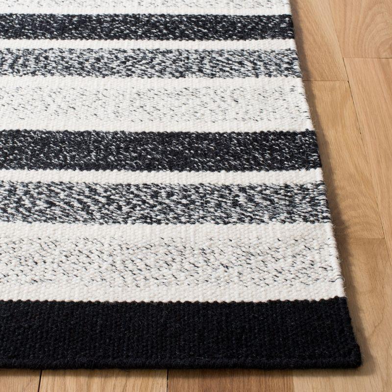 Bohemian Black and Ivory Stripe Handwoven Wool Rug