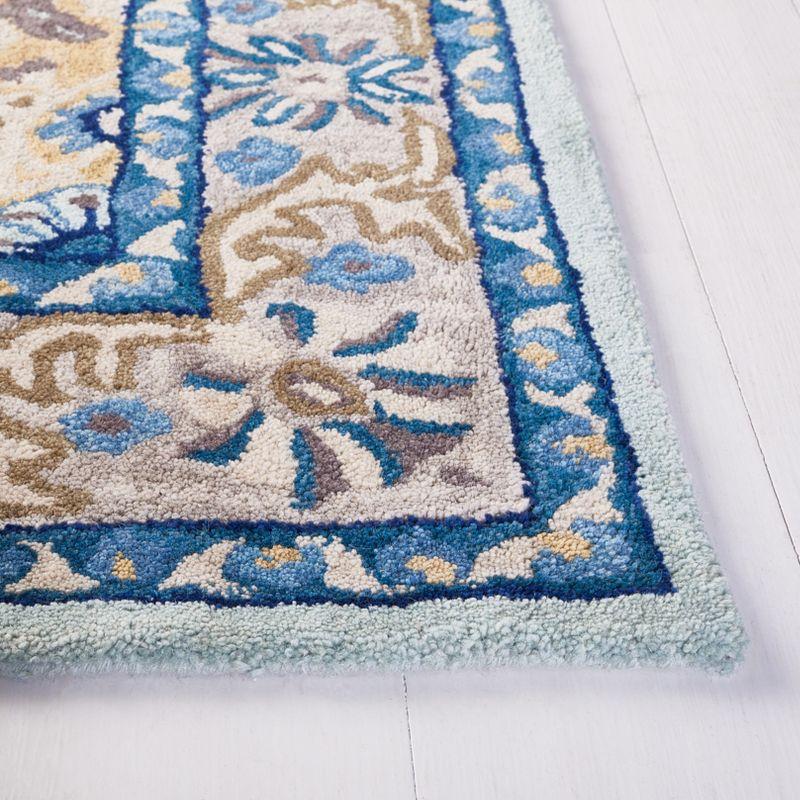 Turquoise and Silver Tufted Wool Oriental Rug