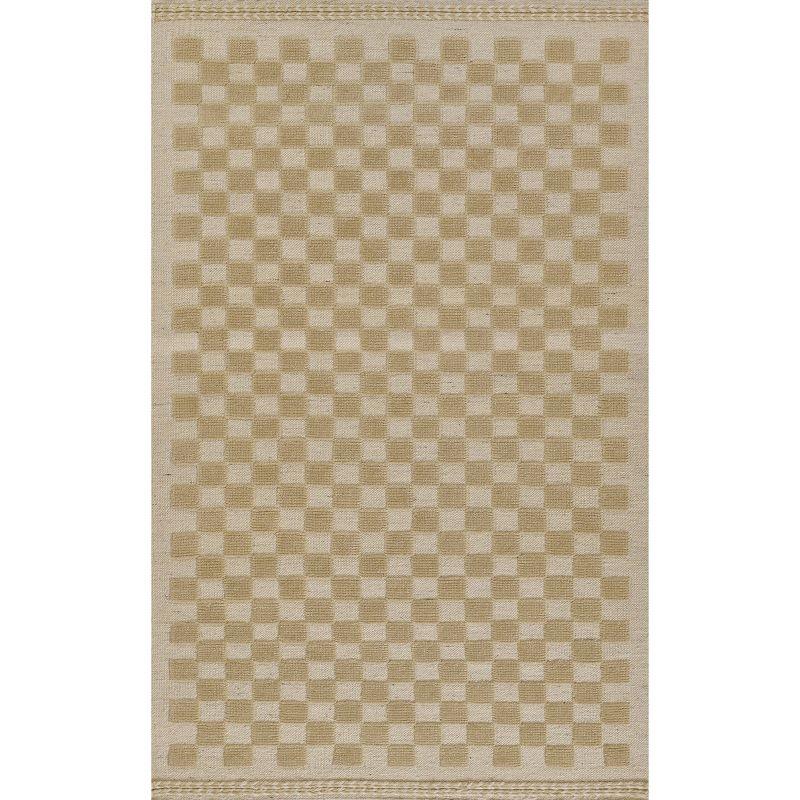 Momeni 6'3"x9' Willow Check Handwoven Area Rug Beige: Wool, Low Pile, Classic Pattern, Indoor, Handmade, Rectangle