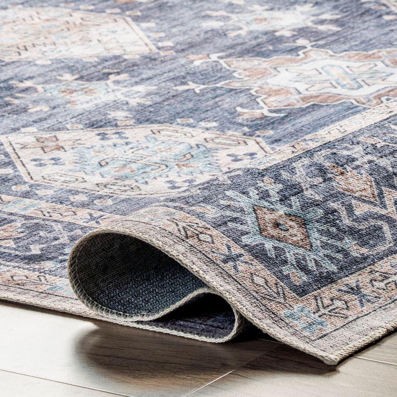 Nuloom Finley Medallion 5x8 Machine Washable Indoor Area Rug for Living Room Bedroom Dining Room Kitchen, Blue/Grey