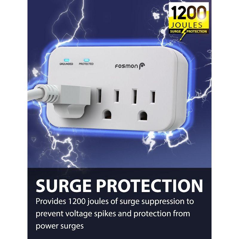 Fosmon [ETL Listed] 3-Outlet 1200J Surge Protector Outlet Extender, 3-Prong Outlet Splitter with Ground and Protected Indicator 125V/15A