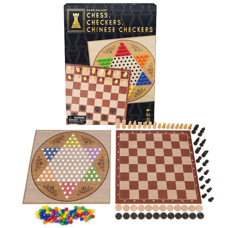 3-in-1 Wooden Chess, Checkers, and Chinese Checkers Set