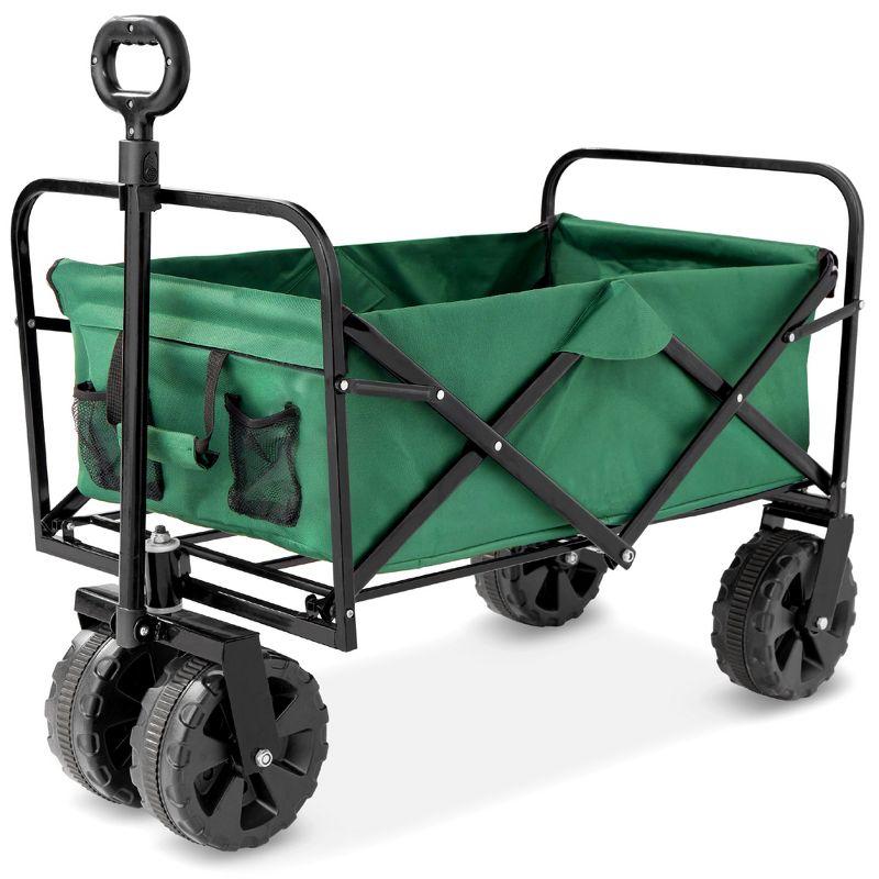 36in Green Folding Utility Wagon with Adjustable Handle