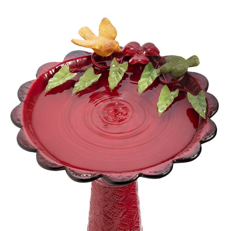 28" Metal Birdbath With Birds And Leaves - Red - Alpine Corporation