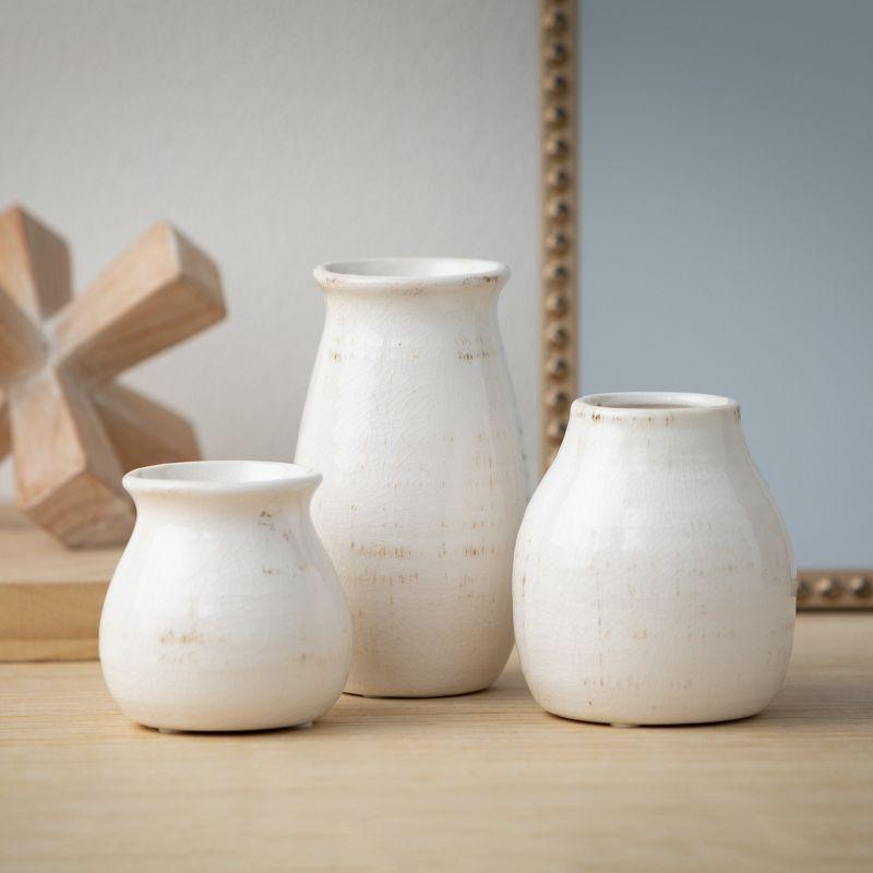 Petite Ceramic Bud Vases Set, Off-White, Modern Farmhouse Design