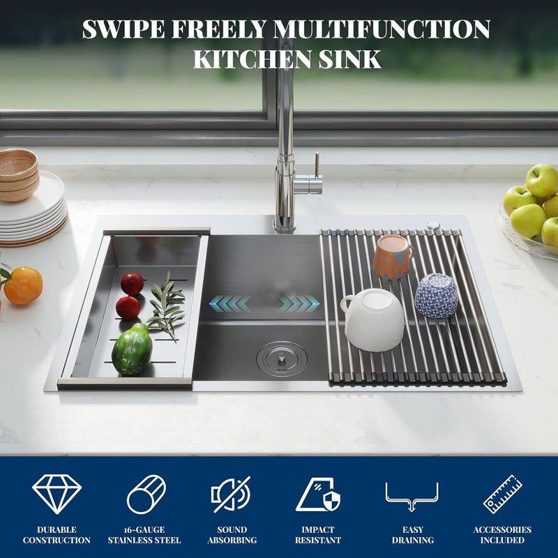 Whizmax Drop in Kitchen Sink, 16 Gauge Stainless Steel Kitchen Sink Top Mount Single Bowl Deep Kitchen Sink and Accessories, Workstation Sink