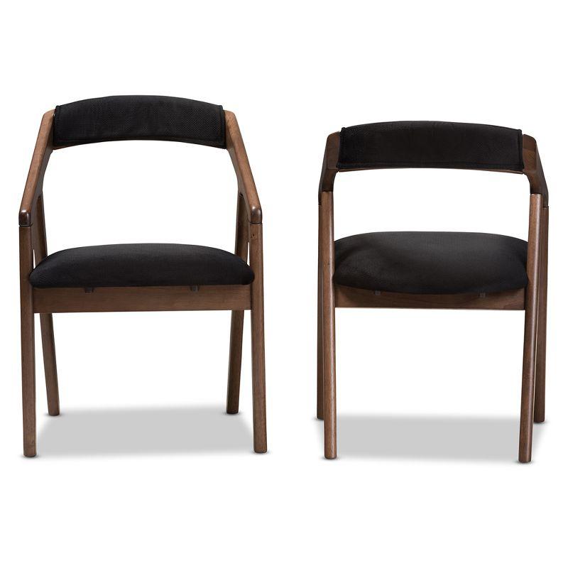 Set of 2 Wendy Midcentury Velvet Dining Chairs with Walnut Finish: Baxton Studio