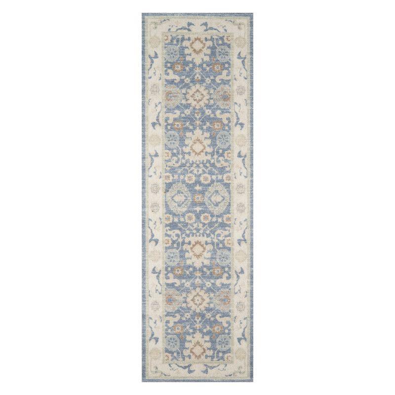 2'3"x7'6" Floral Loomed Runner Rug Light Blue - Momeni