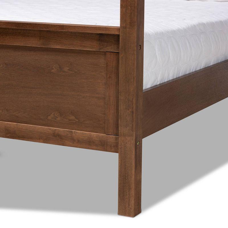 Elegant Walnut Brown King Size Wood Canopy Platform Bed