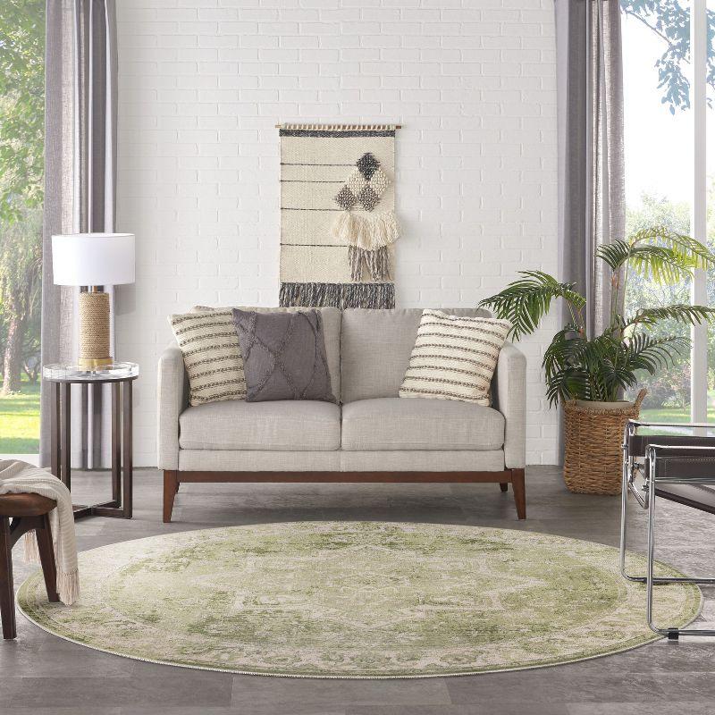 Nourison Washable Astra Vintage Medallion Indoor Flatweave Area Rug Ivory Green 5'3" x Round