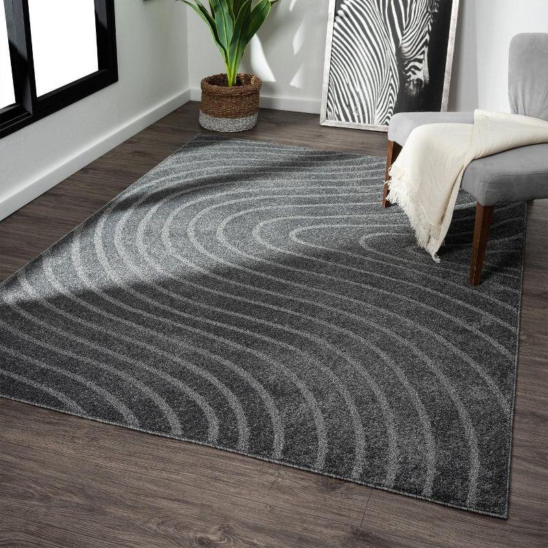 Luxe Weavers Modern Geometric Wave Anthracite 8x10 Indoor Area Rug