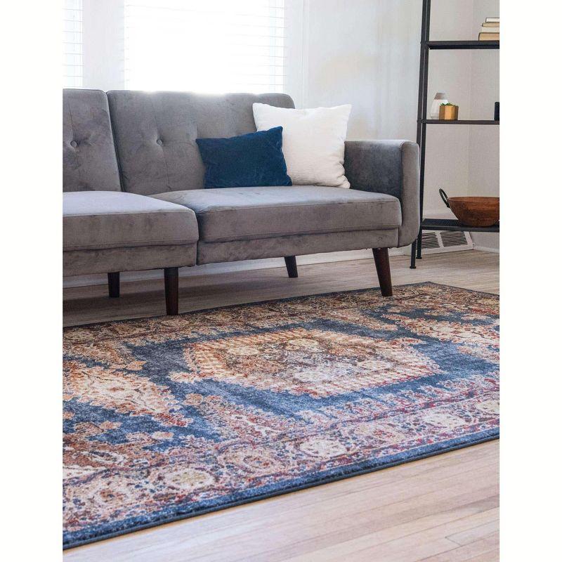 Navy Blue and Brown Abstract Synthetic Area Rug