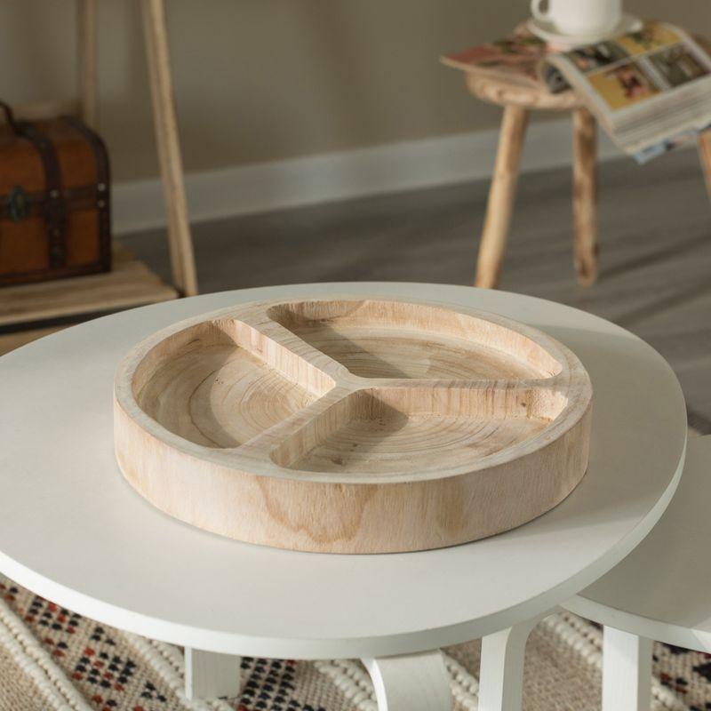 Vintiquewise 3 Sectional Round Snack Tray for Dining Table and Kitchen Decoration, Natural