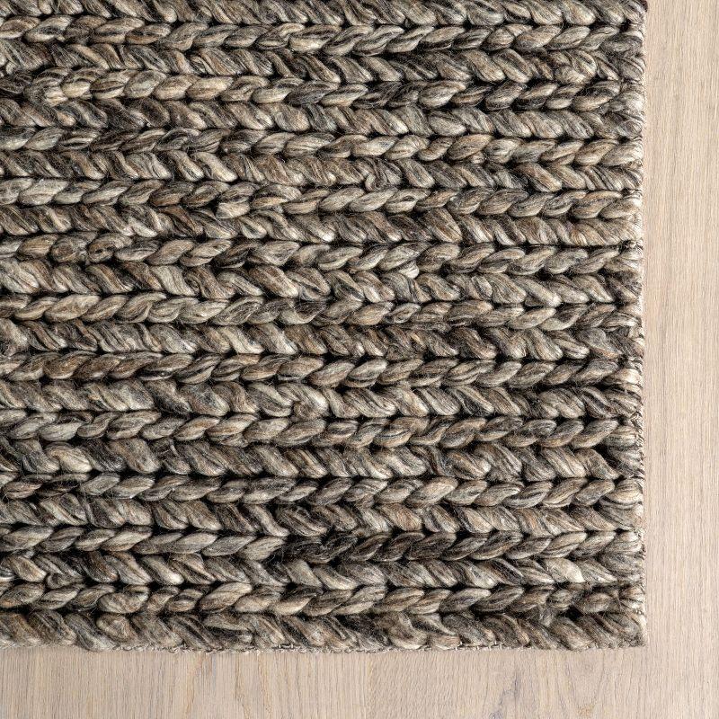 Light Grey Braided Wool and Cotton Area Rug