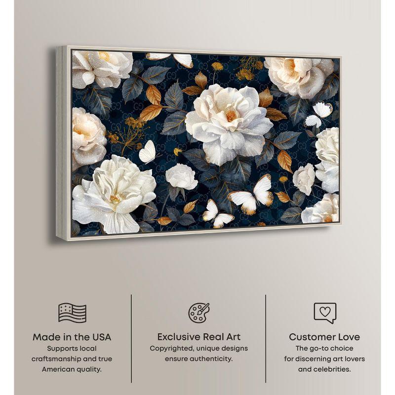 Art Remedy Navy Elegance Floral Elegant realistic Floral Wall Art, 54" x 36", Silver Frame