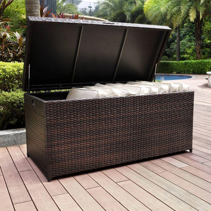 104.5gal Palm Harbor Steel Outdoor Deck Box Brown - Crosley: UV-Resistant Patio Storage with Hinged Top