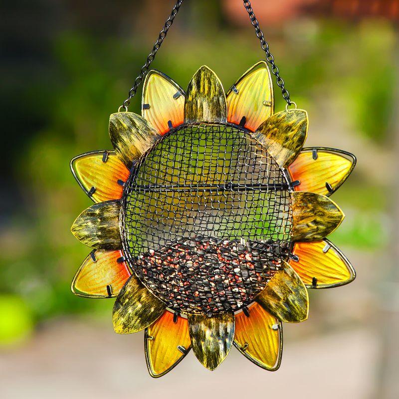 Sunflower Yellow and Orange Metal and Glass Bird Feeder