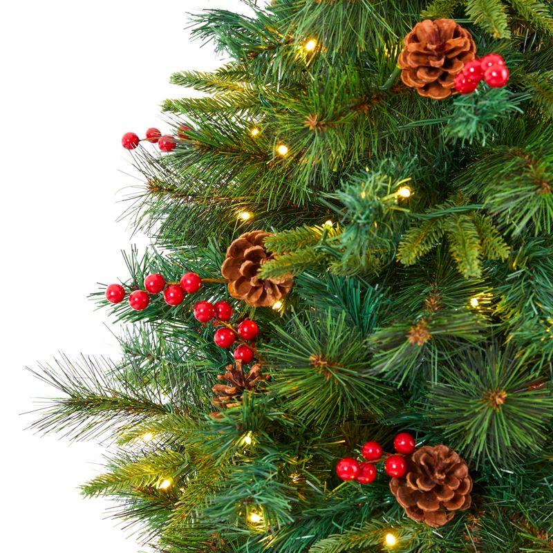Nearly Natural 6-ft Mixed Pine Artificial Christmas Tree with 250 Clear LED Lights, Pine Cones and Berries