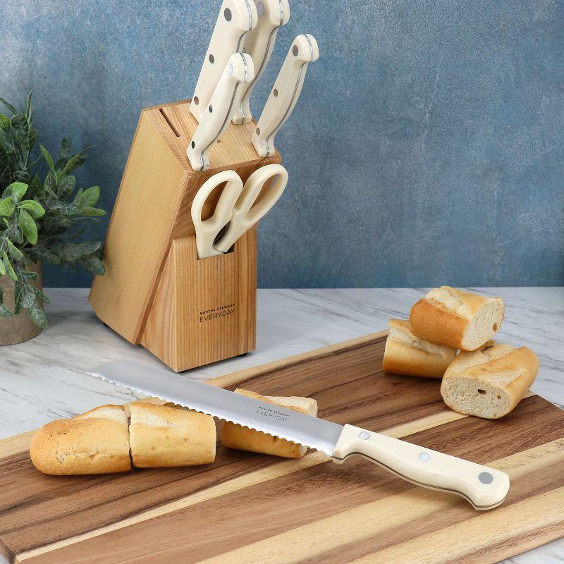 Martha Stewart Everyday Keswick 7 Piece Stainless Steel Cutlery and Wood Block Set in Linen