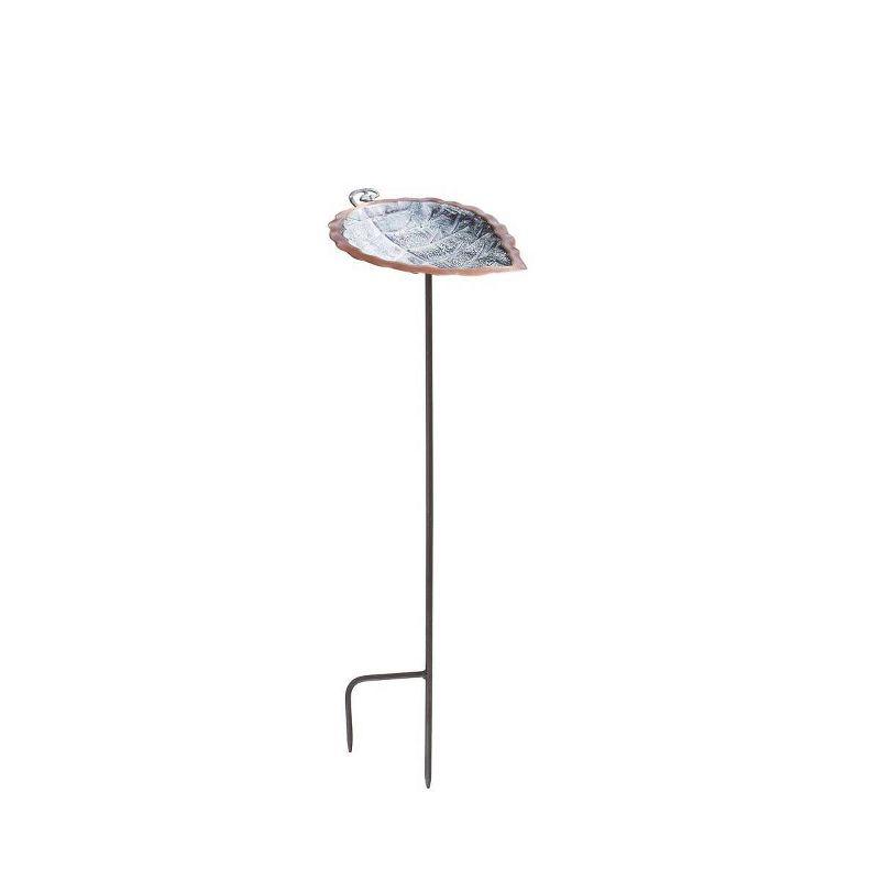 3" Aspen Leaf Birdbath with Stake, Antique Brass Plated, Outdoor, Iron Stand - Achla Designs