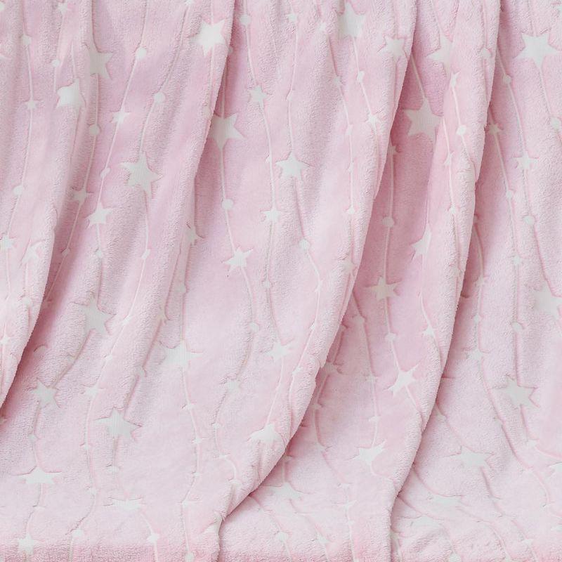 Plazatex Star Light Soft & Cozy Glow in the Dark Throw Blanket Ideal for Bedroom & Living Room Decor 50"x60" Pink