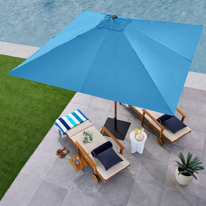 Best Choice Products 9ft Deep Square Solar LED Lighted Patio Umbrella w/ Faux Wood Texture, UV-Resistant - Sky Blue