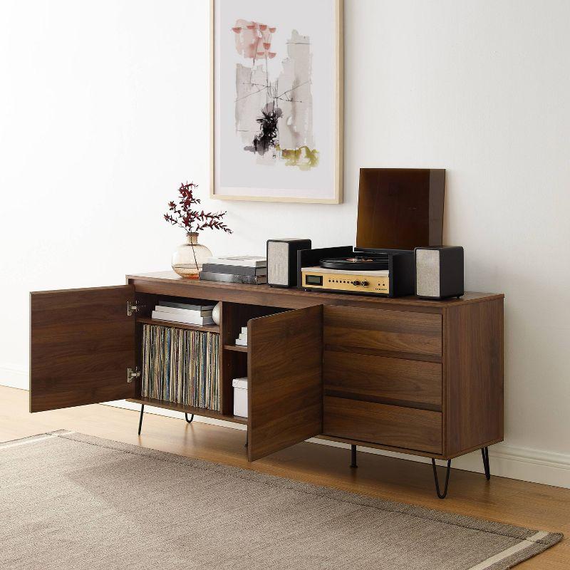 Teagan Brown Oak Mid Century Record Storage Sideboard Cabinet