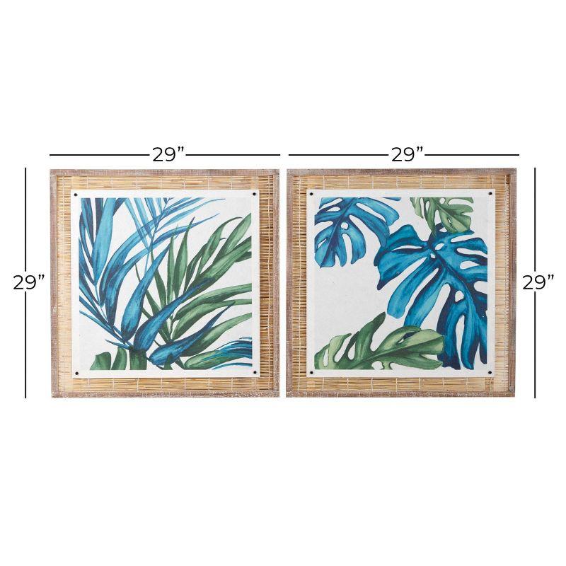 Dried Plant Leaf Framed Wall Art with Brown Frame Set of 2 Blue - Olivia & May: Modern Abstract Artwork, Wood Frames, Vertical Display