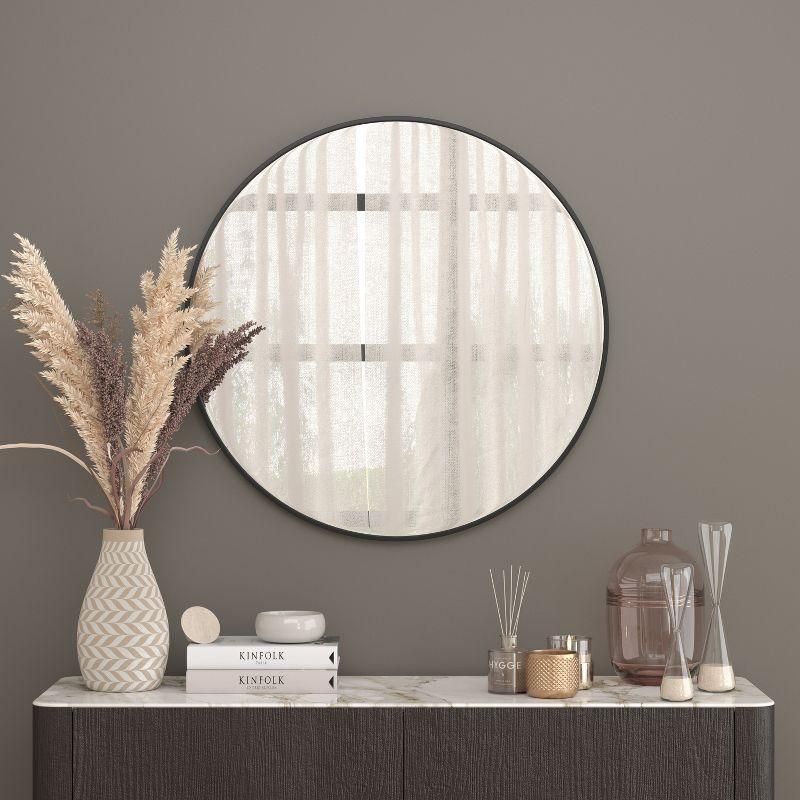 33" Monaco Sleek Black Metal Round Wall Mirror