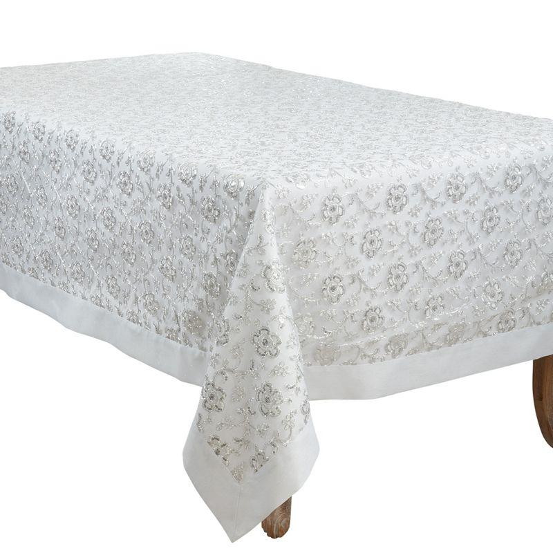 Saro Lifestyle Floral Design Embroidered Tablecloth