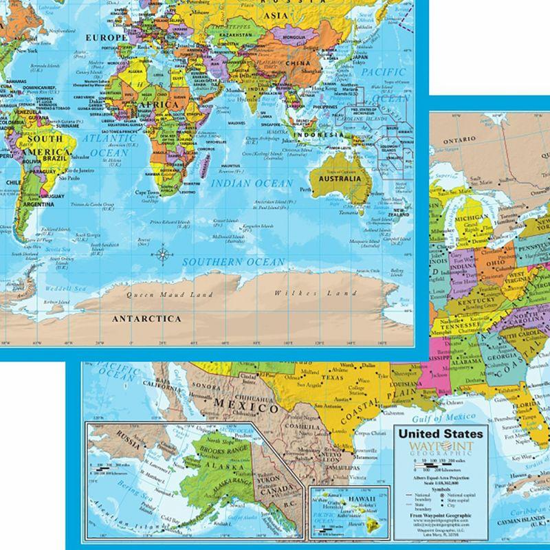 Waypoint Geographic World/USA Laminated Notebook Maps, 12 Count