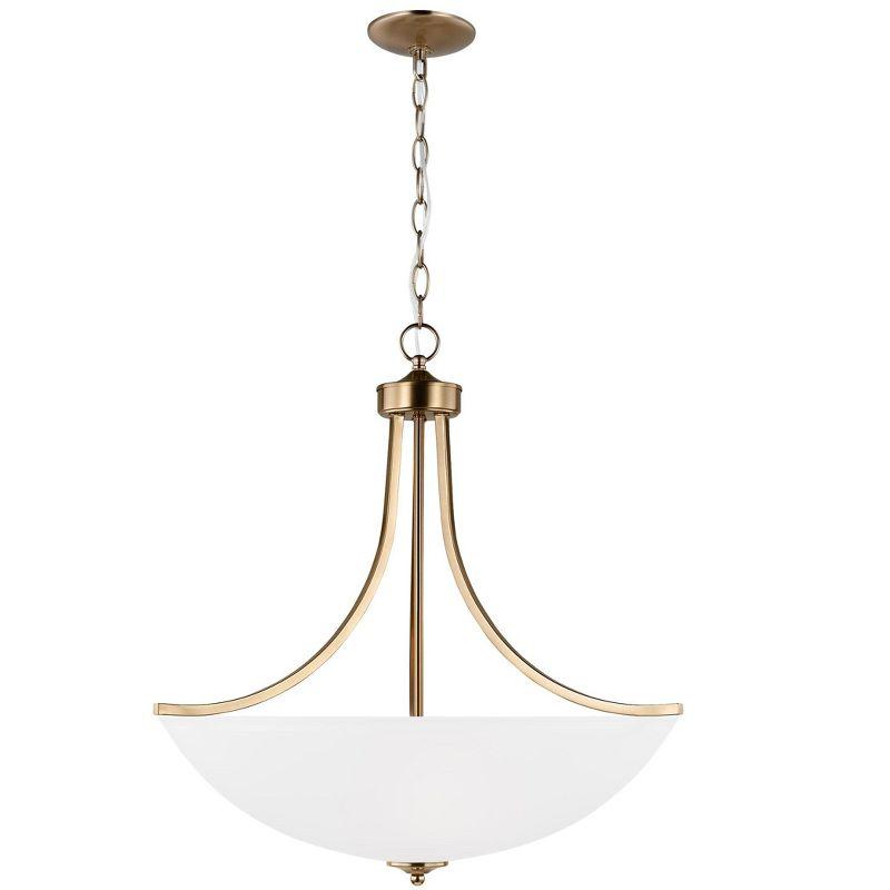 Satin Brass and Etched Glass 24" Four-Light Pendant