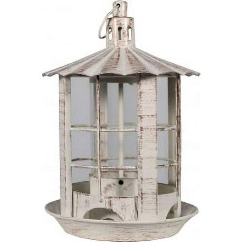 Antique White Metal and Plastic Hanging Bird Feeder