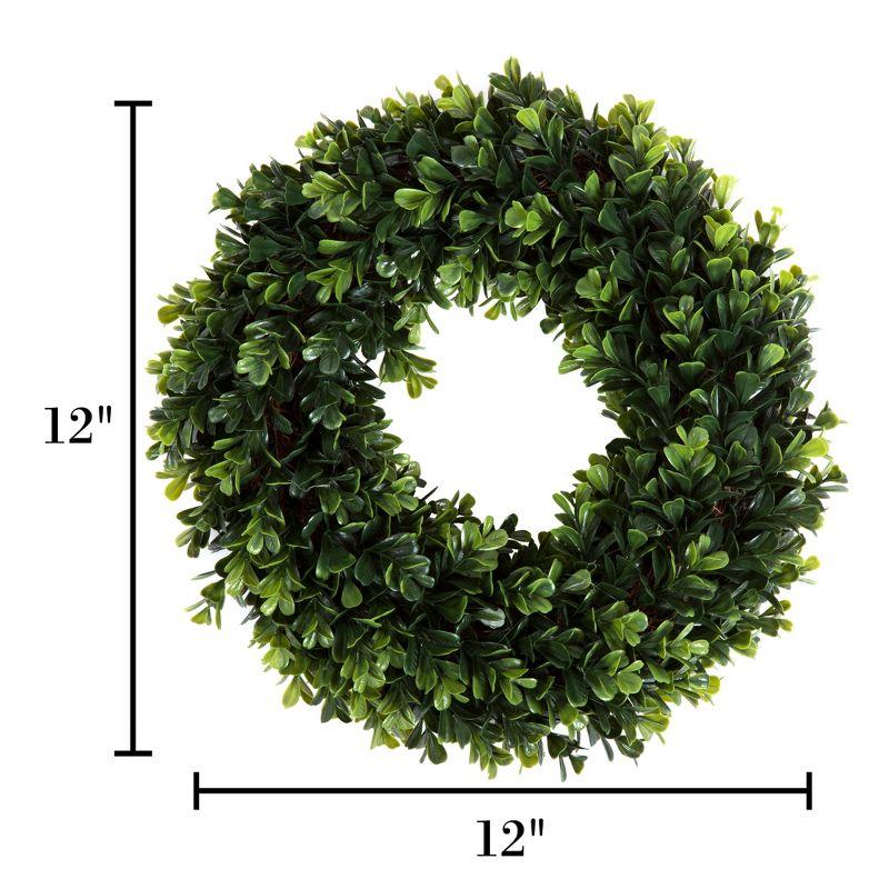 Artificial Boxwood Wreath - 12 Inch UV-Resistant Plastic Front Door Wreath and Window Decor for Spring and Summer by Pure Garden (Green)