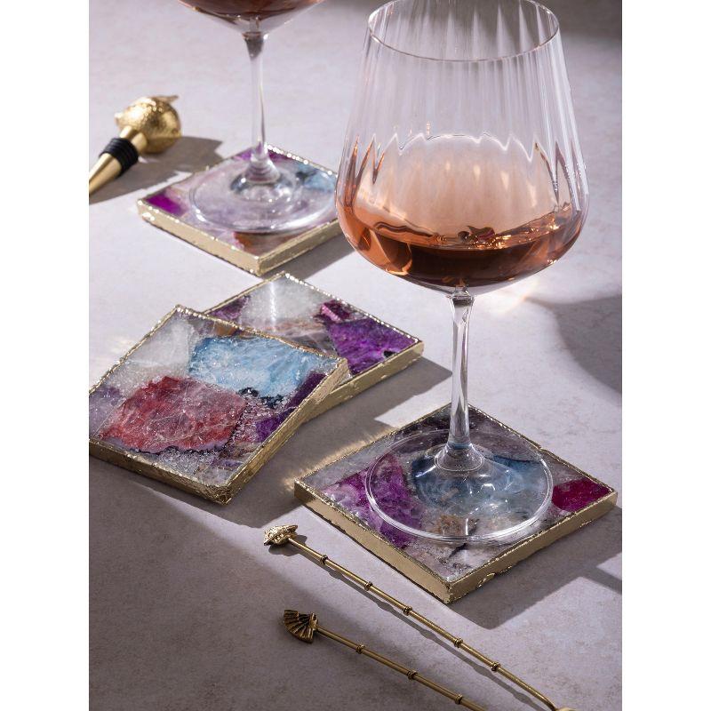 Multicolor Agate Stone Coasters with Gold Edges, Set of 4