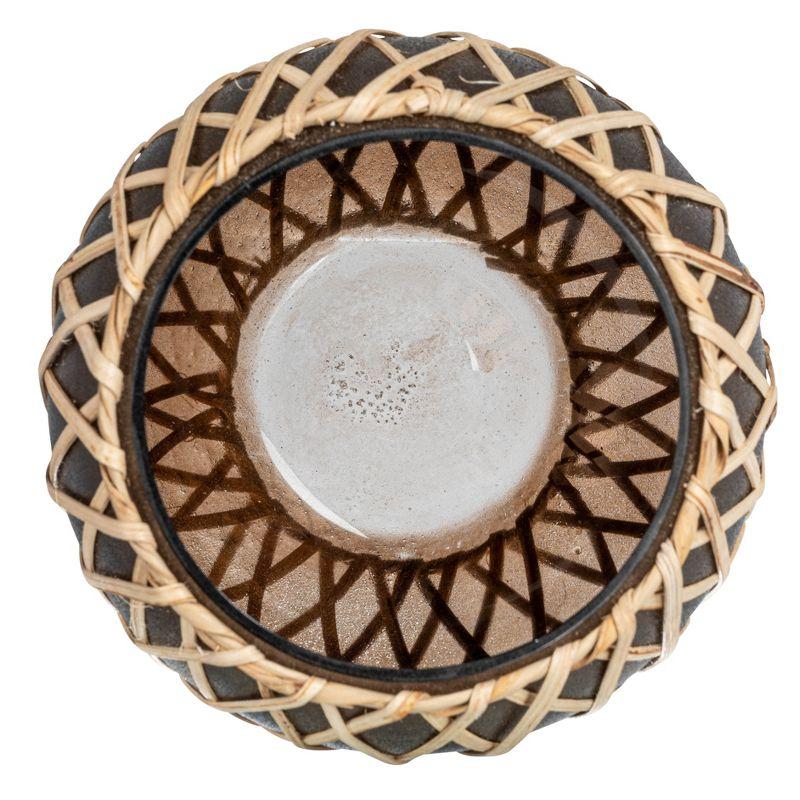 Storied Home Glass Votive Holder with Woven Rattan Sleeve, Brown and Natural