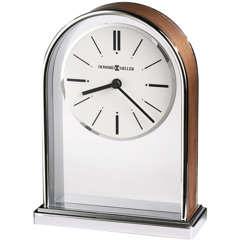 Modern Walnut and Chrome Table Clock with Clear Acrylic Panel