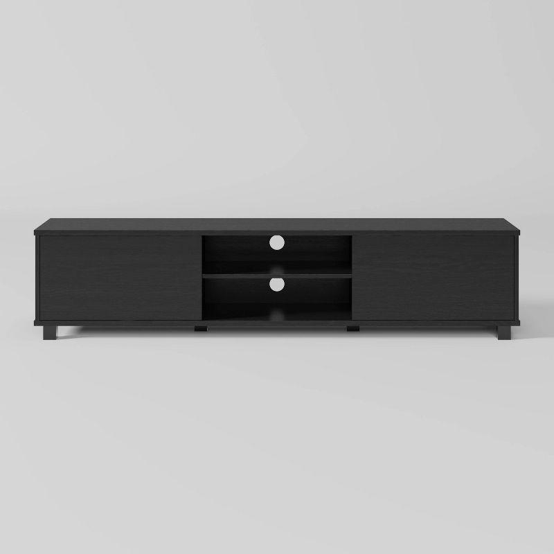 CorLiving Hollywood TV Stand for TVs up to 85" Black: Modern Console, Adjustable Shelves, MDF Frame