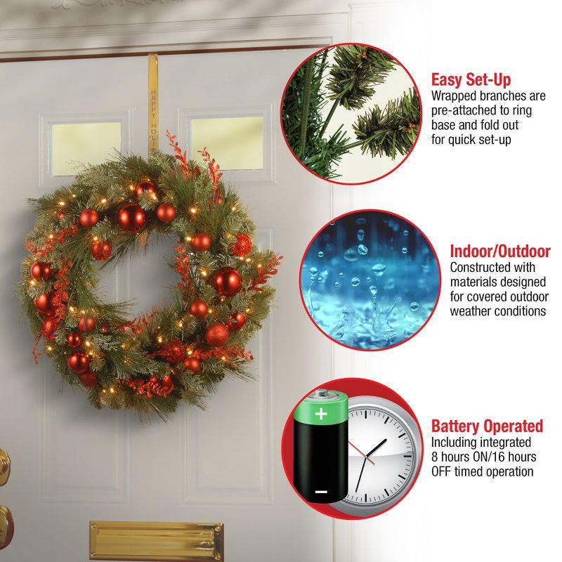 The Holiday Aisle® Decorative Collection Christmas Red Mixed Wreath with Battery Operated Lights